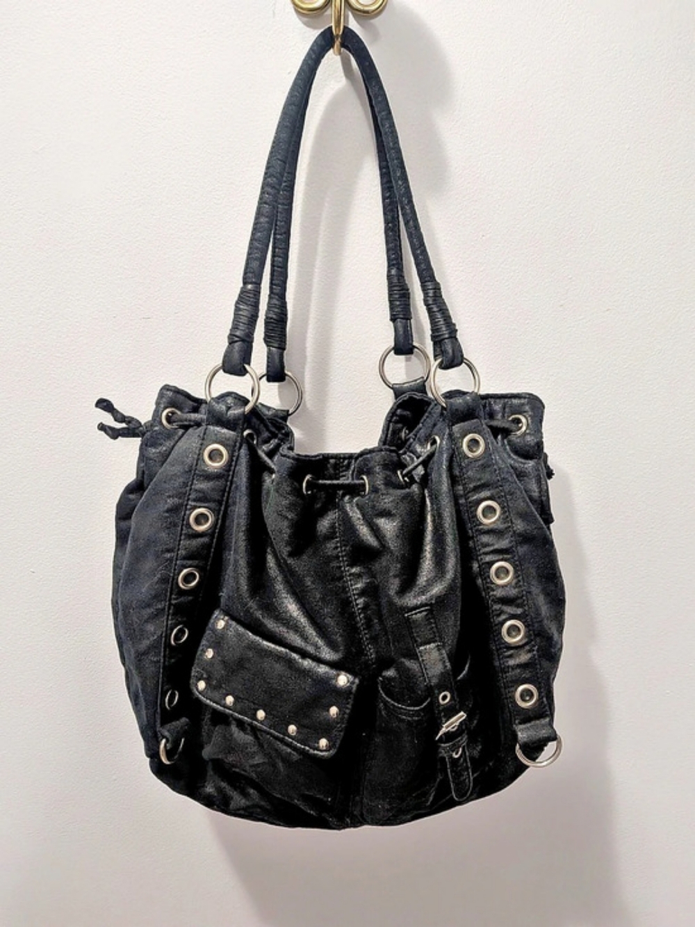 ALDO Black Studded Hobo Bag